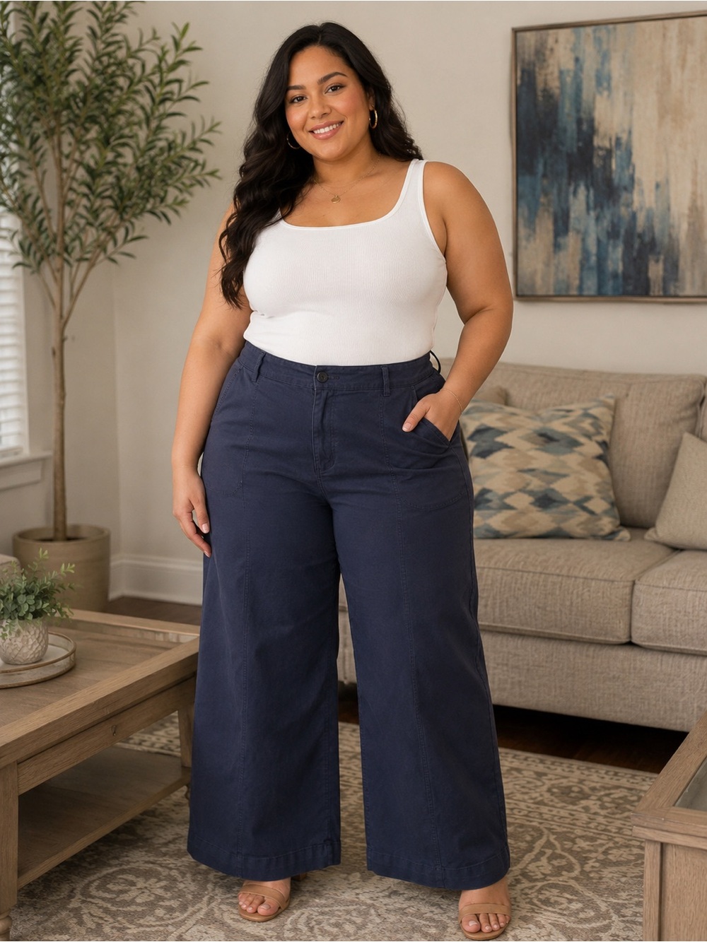 Universal thread Wide-Leg and Cotton Blend Pants
